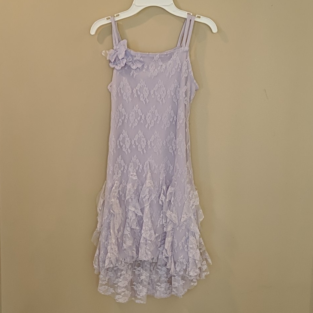 Biscotti Girls purple floral lace ruffle dress